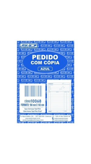 TALÃO DE PEDIDO 1 VIA 1/36 C.10068 SÃO DOMINGOS